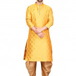 100% pure Jacquard yellow Kurta & Aladdin salwar