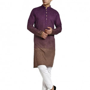 Cotton Chikankari Embroidered Kurta with Full Sleeves and Knee Length Design , wine colour