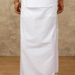 Cotton Men Cotton Blend Readymade White & Cream Dhoti With Gold Jari Border Genxt