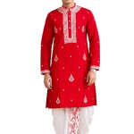 Men's Khadi Silk Embroidered Kurta Red