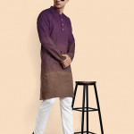 Cotton Chikankari Embroidered Kurta with Full Sleeves and Knee Length Design , wine colour