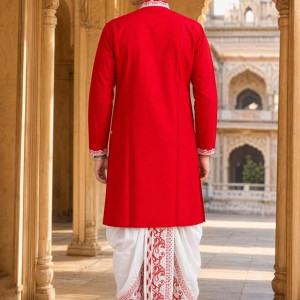 Men's Khadi Silk Embroidered Kurta Red