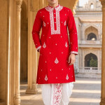 Men's Khadi Silk Embroidered Kurta Red