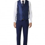 Men Navy Solid Slim Fit Wedding Three Piece Suit