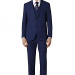 Men Navy Solid Slim Fit Wedding Three Piece Suit
