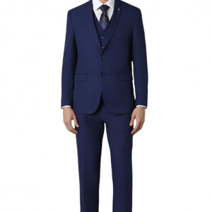 Men Navy Solid Slim Fit Wedding Three Piece Suit