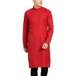 Men's Cotton Straight Fit Casual Red Solid Kurta
