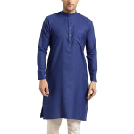 Men's Cotton Straight Fit Casual Royale BlueSolid Kurta