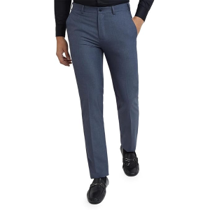 Slim Fit Mid Rise Solid Pattern Trouser	"Fabric : Polyester Viscose Blend Color : Dark Blue Pleat Style : Flat Front Pattern : Solid Pattern"