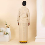 Men Gold Tissue Jacquard Full Sleeves Shirt with Matching Dhoti Set