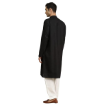 Men's Cotton Straight Fit Casual Black and Gold Solid Kurta