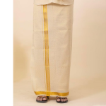 Men Gold Tissue Jacquard Full Sleeves Shirt with Matching Dhoti Set