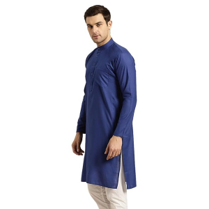 Men's Cotton Straight Fit Casual Royale BlueSolid Kurta