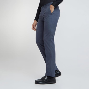 Slim Fit Mid Rise Solid Pattern Trouser	"Fabric : Polyester Viscose Blend Color : Dark Blue Pleat Style : Flat Front Pattern : Solid Pattern"