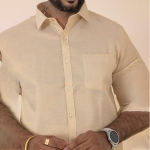 Men Gold Tissue Jacquard Full Sleeves Shirt with Matching Dhoti Set