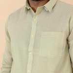 Men Gold Green Tissue Jacquard Full Sleeves Shirt with Matching Dhoti Set
