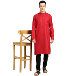 Men's Cotton Straight Fit Casual Red Solid Kurta