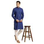 Men's Cotton Straight Fit Casual Royale BlueSolid Kurta